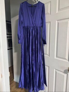 Windsor Satin-Look Long Sleeve Maxi Dress in Vibrant Purple